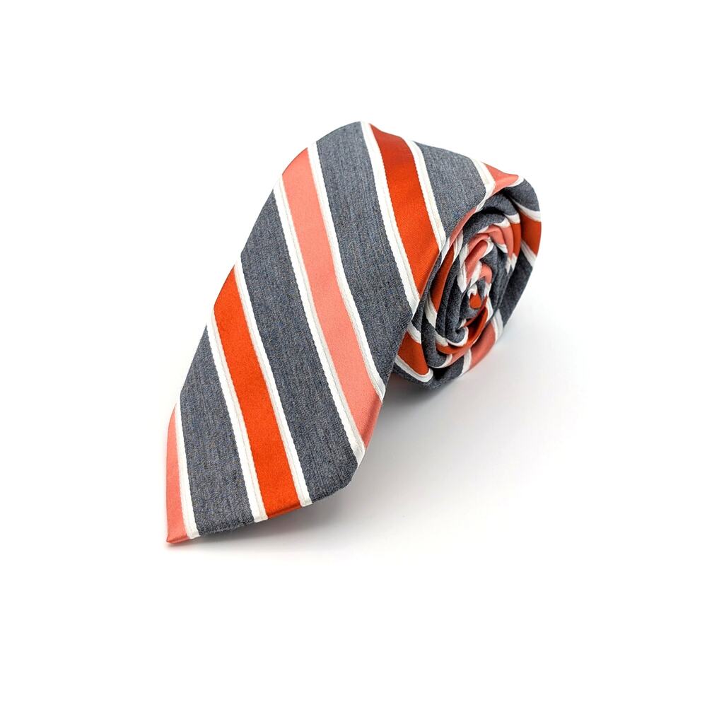 George Diagonal Repp Stripe Tie Slim Profile Preppy Ivy League Gray Orange White